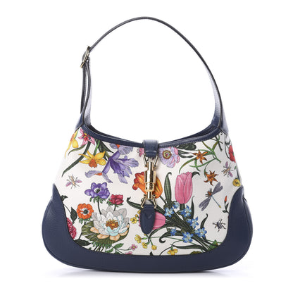 Gucci Canvas Flora Medium Jackie Hobo Blue Agata 1 of 9