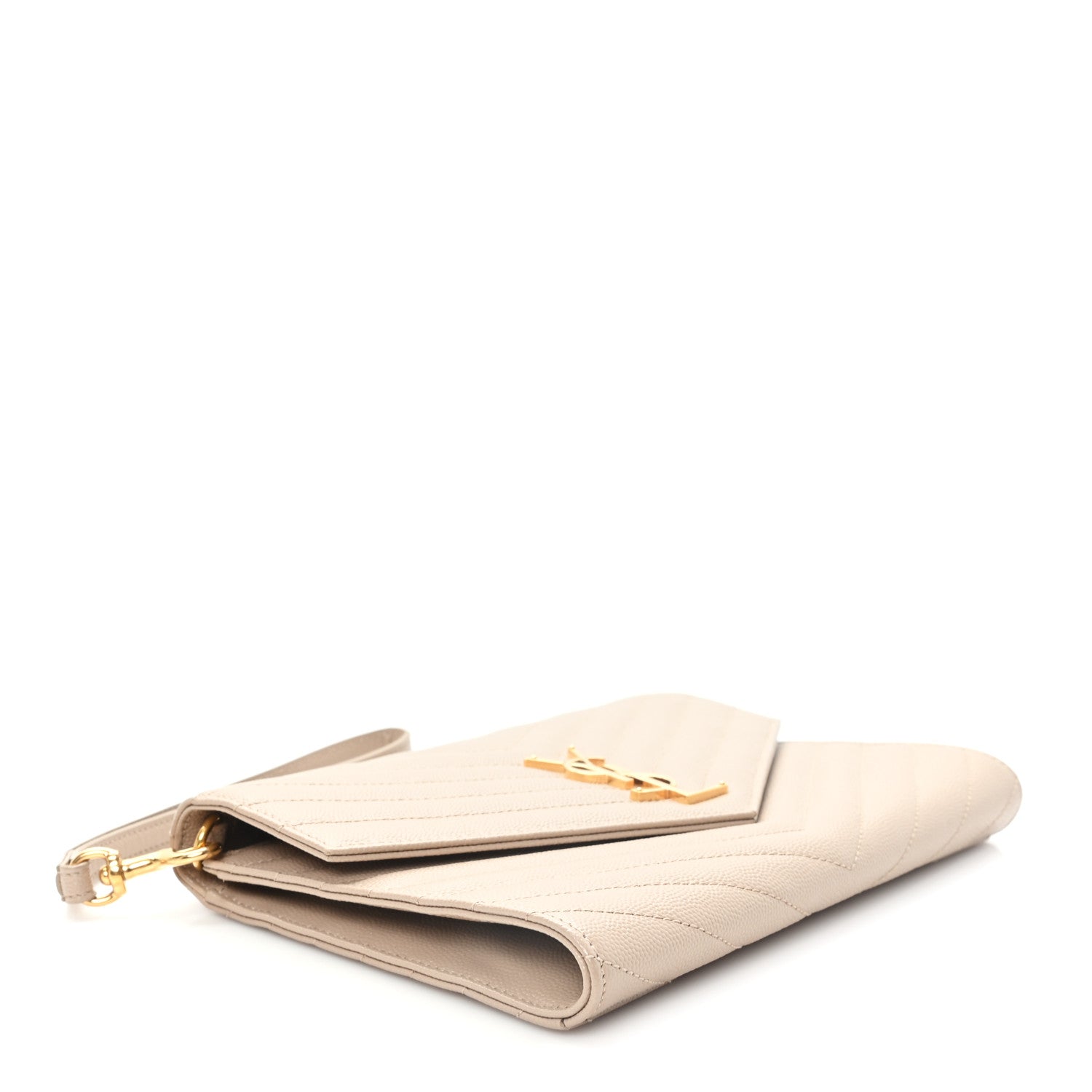Saint Laurent Grain De Poudre Matelasse Chevron Monogram Envelope Clutch Dark Beige 4 of 7