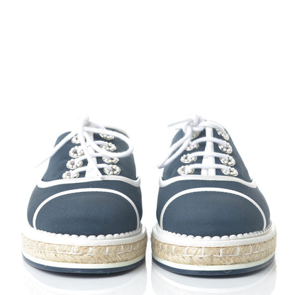 Chanel Crepe Suede Lace Up Espadrilles 36 Navy Grey 2 of 9