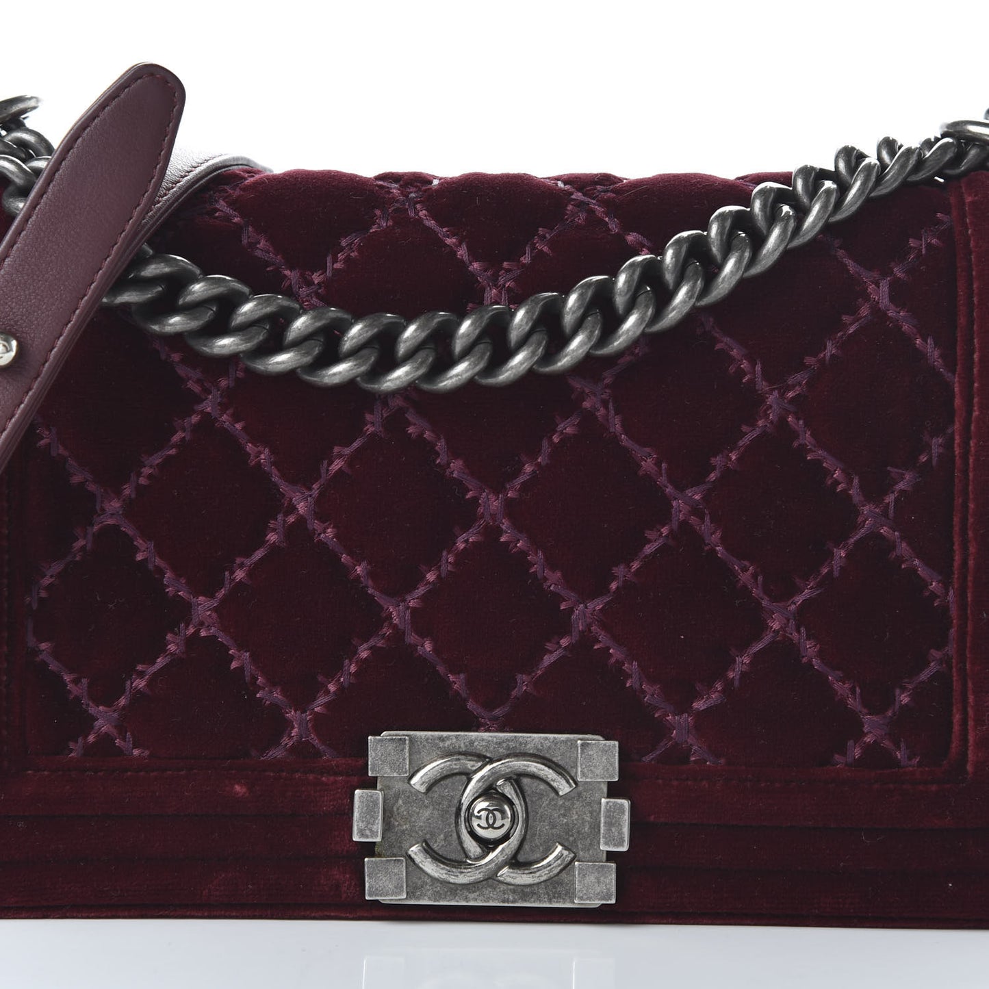 Velvet Tweed Quilted Medium Boy Flap Burgundy