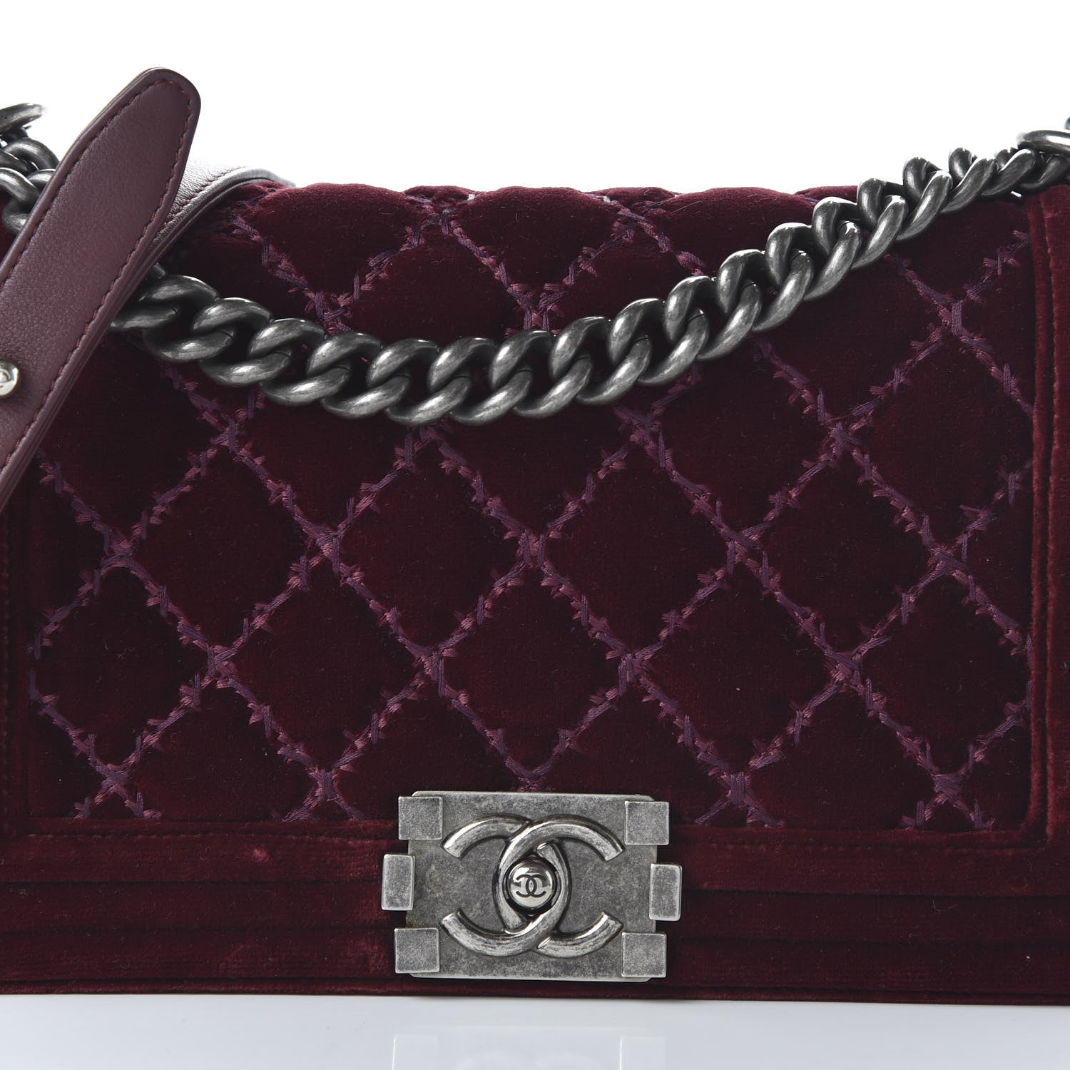 Chanel Velvet Tweed Quilted Medium Boy Flap Burgundy 11 of 11