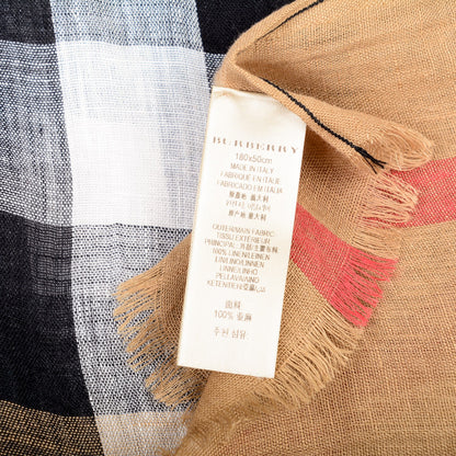 Burberry Linen Check Lightweight Scarf Camel 5 of 6