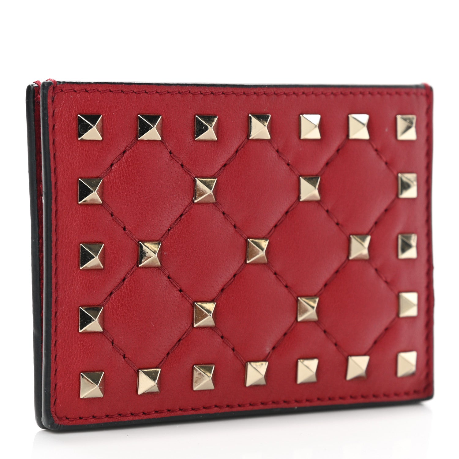 Valentino Garavani Lambskin Rockstud Spike Card Holder Red 3 of 7