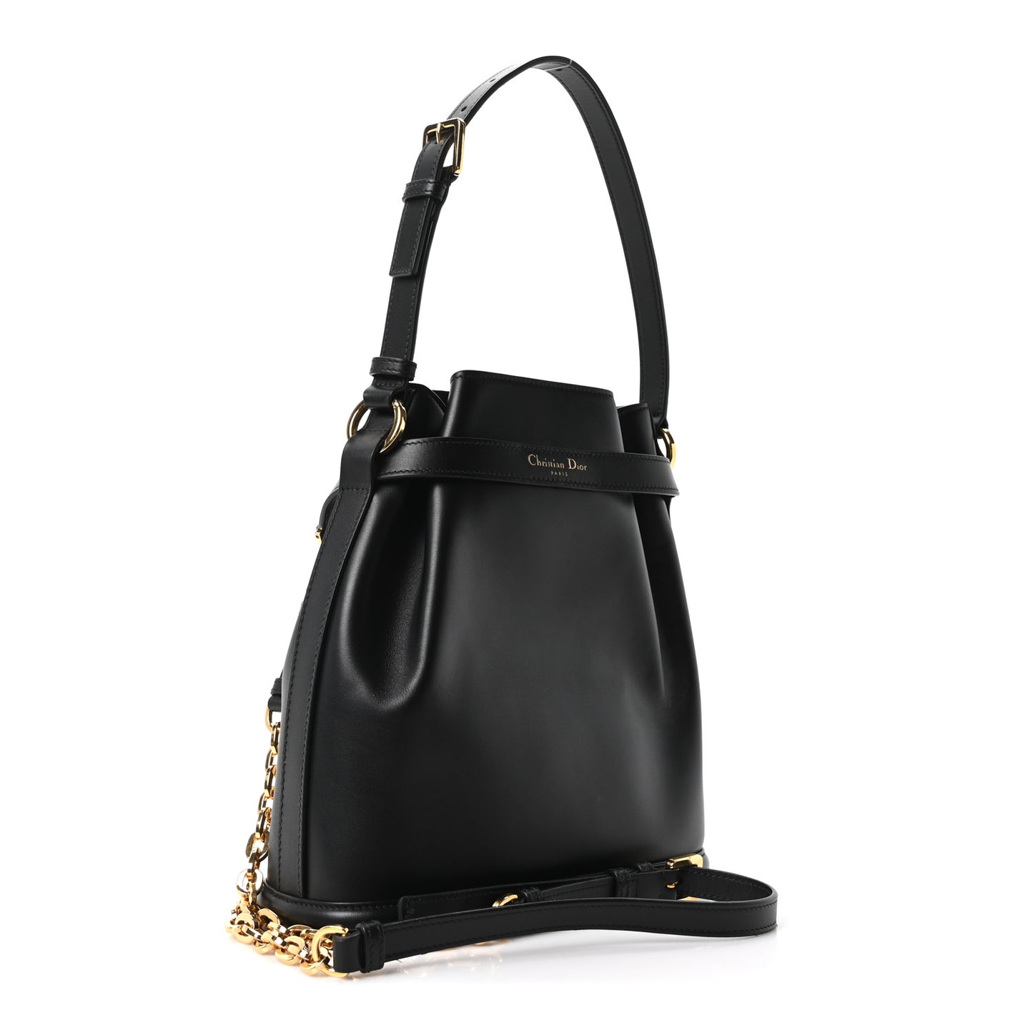 Calfskin CD Embossed Medium C'est Chain Bucket Bag Black