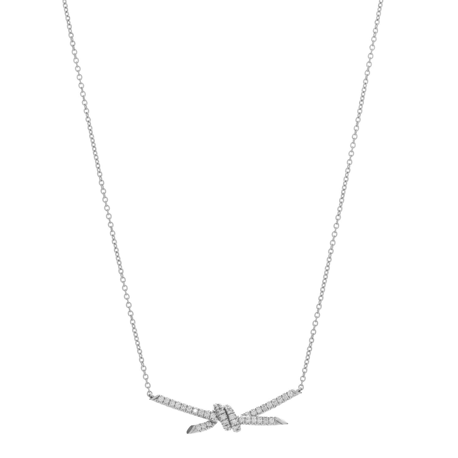 Tiffany 18K White Gold Diamond Knot Pave Necklace 1 of 5