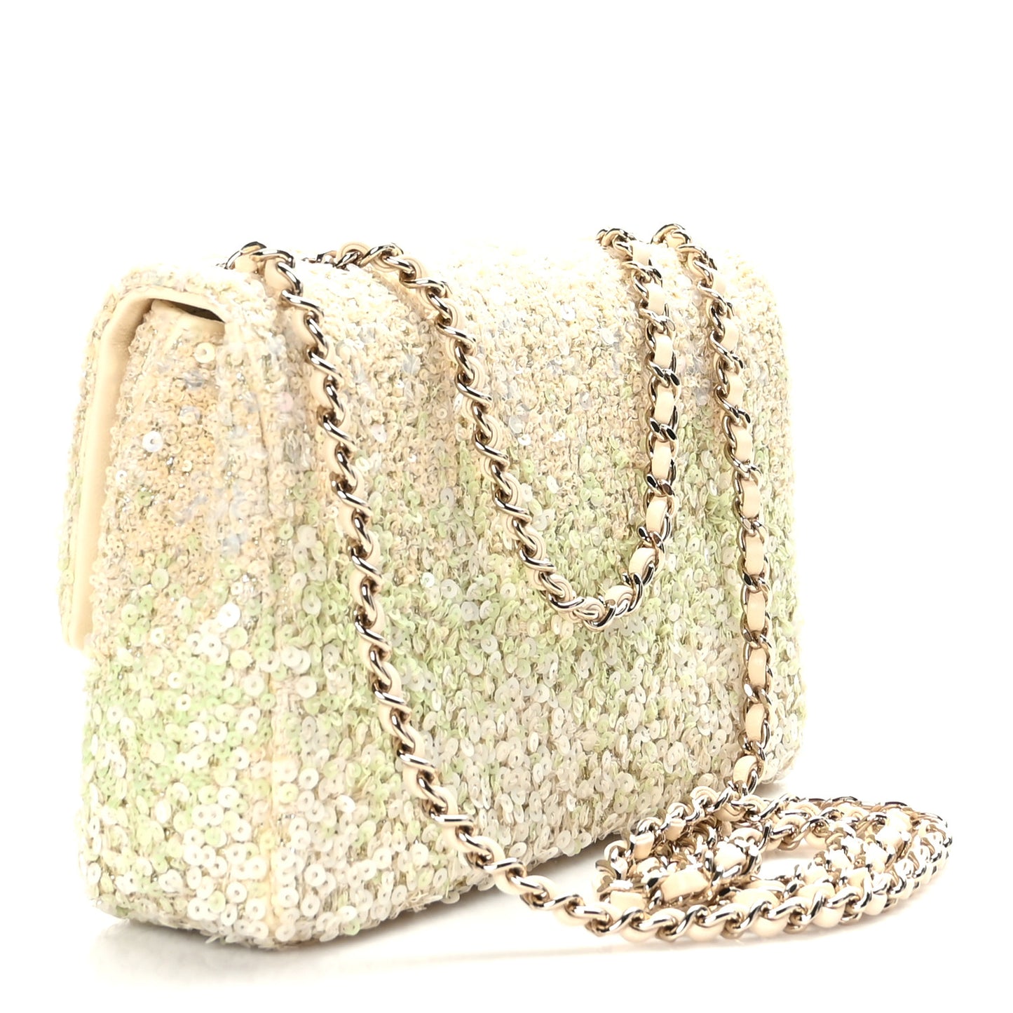 Shaded Sequin Mini Flap Light Green White Ecru
