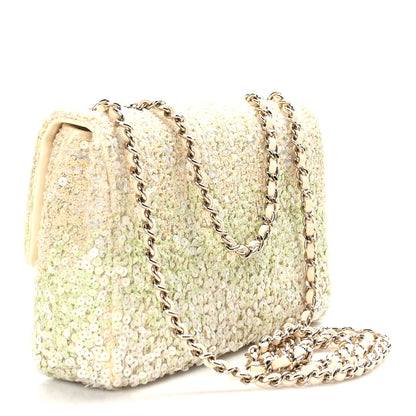 Chanel Shaded Sequin Mini Flap Light Green White Ecru 3 of 10
