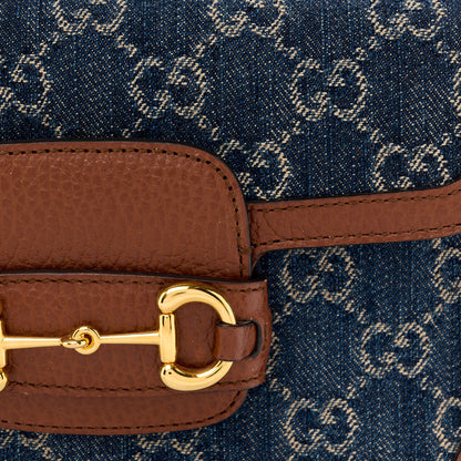 Gucci New Denim GG Monogram Dollar Calfskin Web Mini Horsebit 1955 Shoulder Bag Blue Tea Cuir Epilog 8 of 13