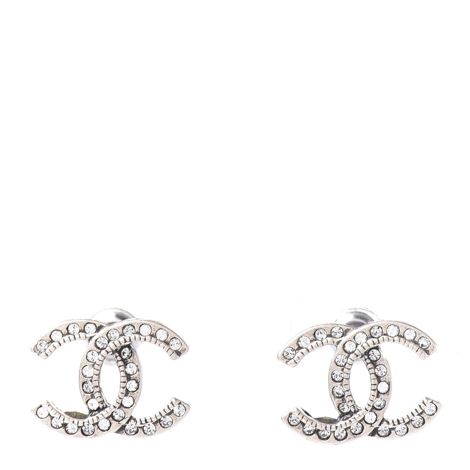 Chanel Crystal Royal Flush CC Stud Earrings Silver 1 of 4