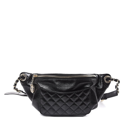 Chanel Crumpled Glazed Lambskin Quilted Waist Bag Fanny Pack Black 1 of 10