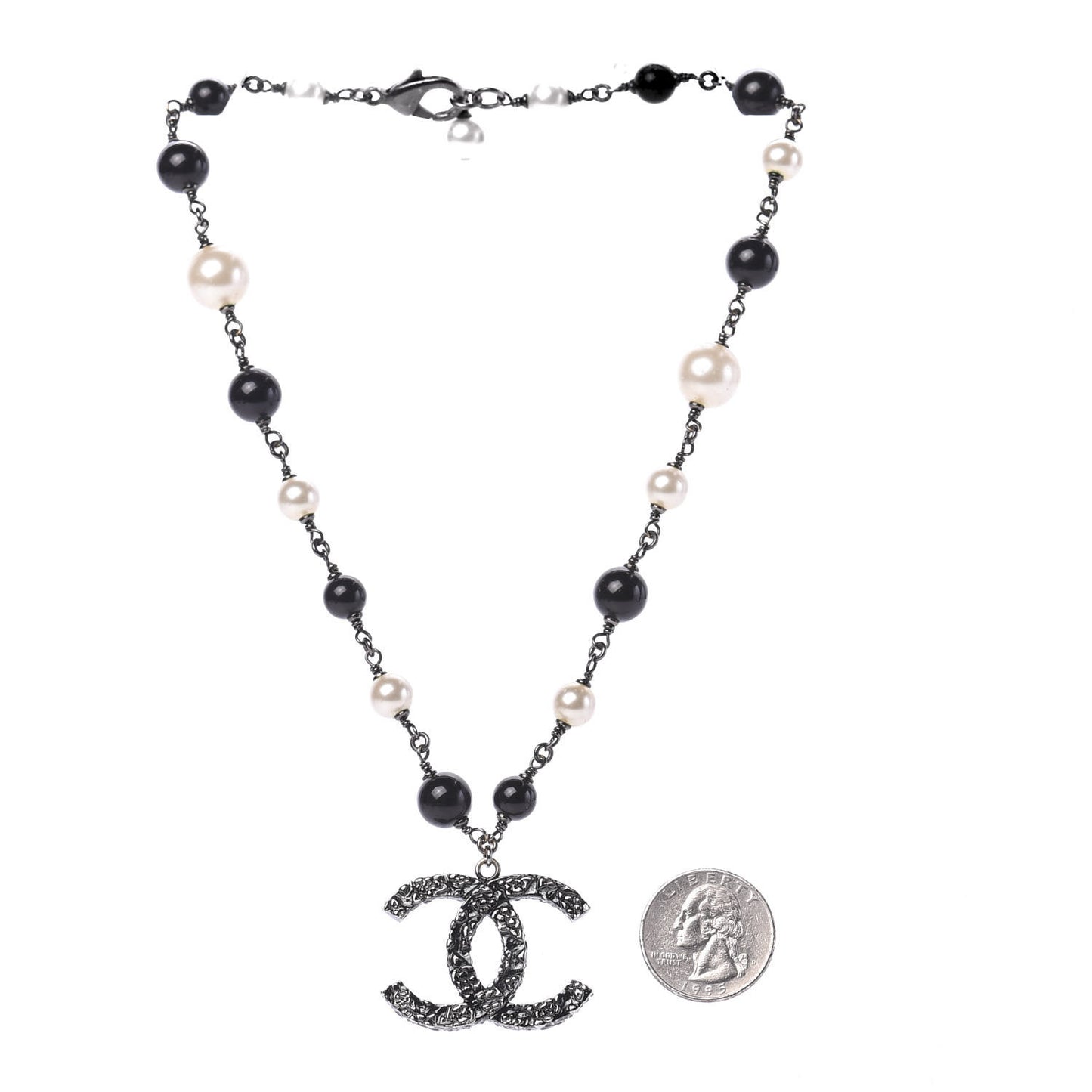 Beaded CC Short Necklace Ruthenium Black