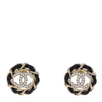 Chanel Crystal Lambskin Chain CC Stud Earrings Black Gold 1 of 5
