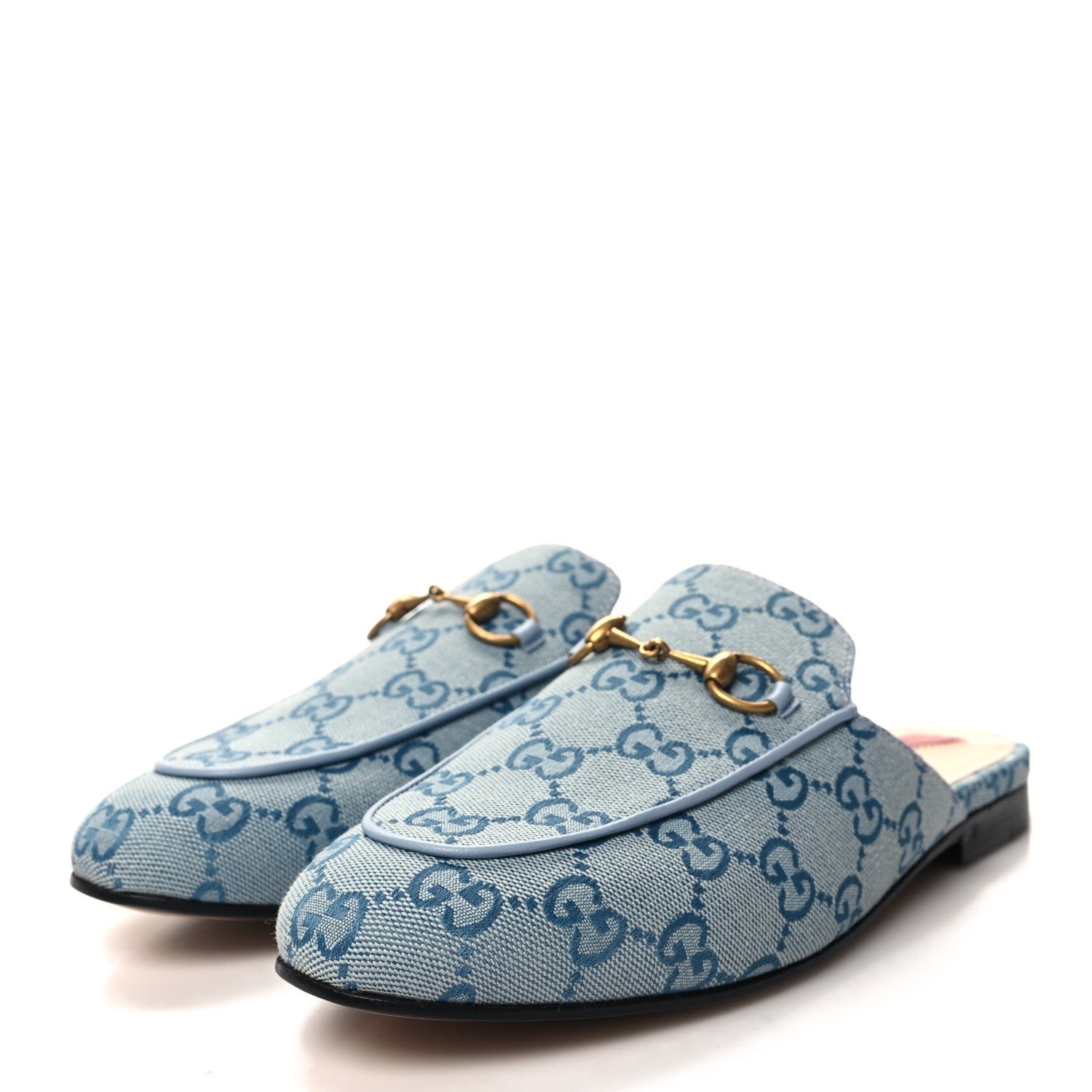 Gucci Canvas GG Monogram Nappa Womens Princetown Slippers 37.5 Porcelain Light Blue Dark Porcelain Light Blue 3 of 9