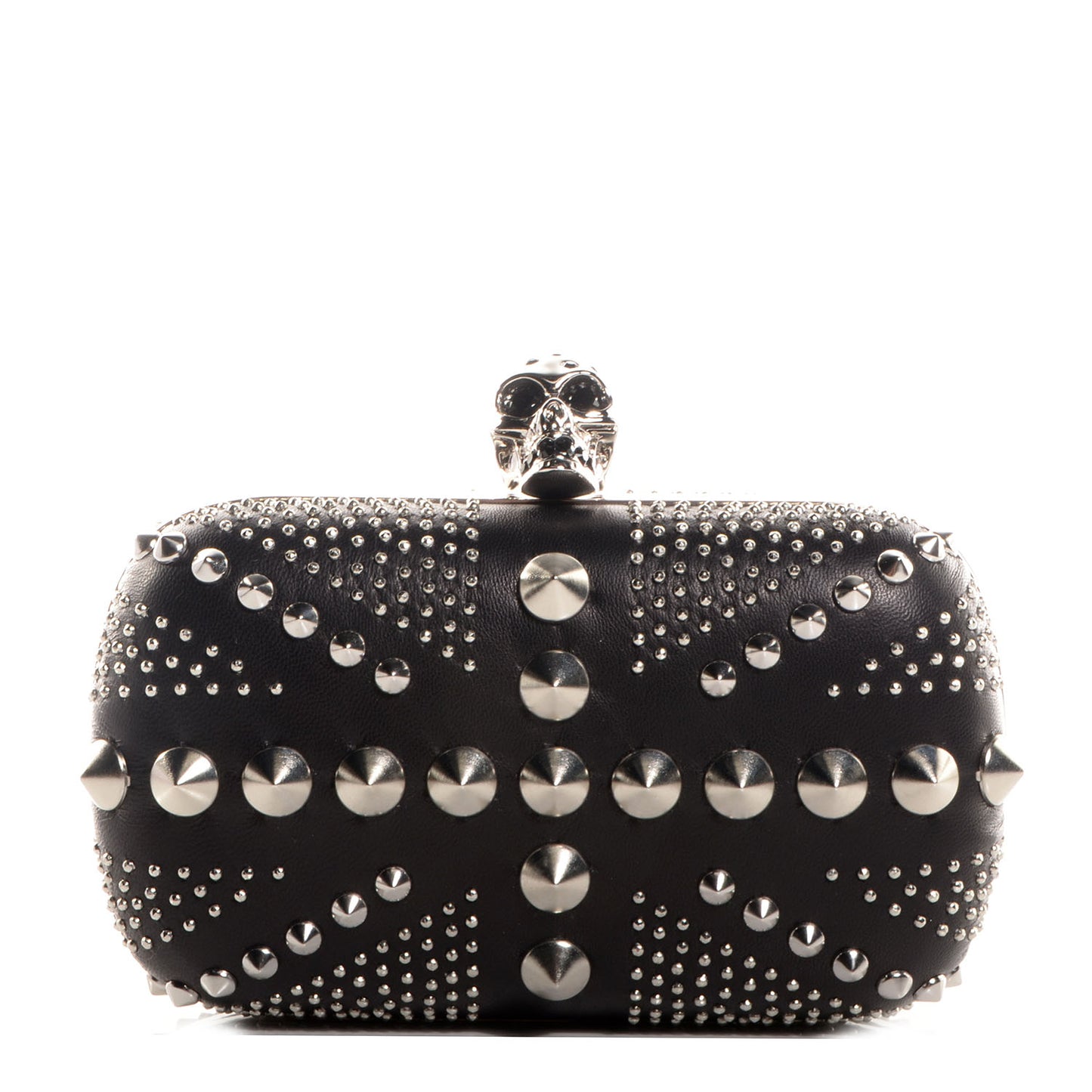 Nappa Studded Britannia Skull Box Clutch Black