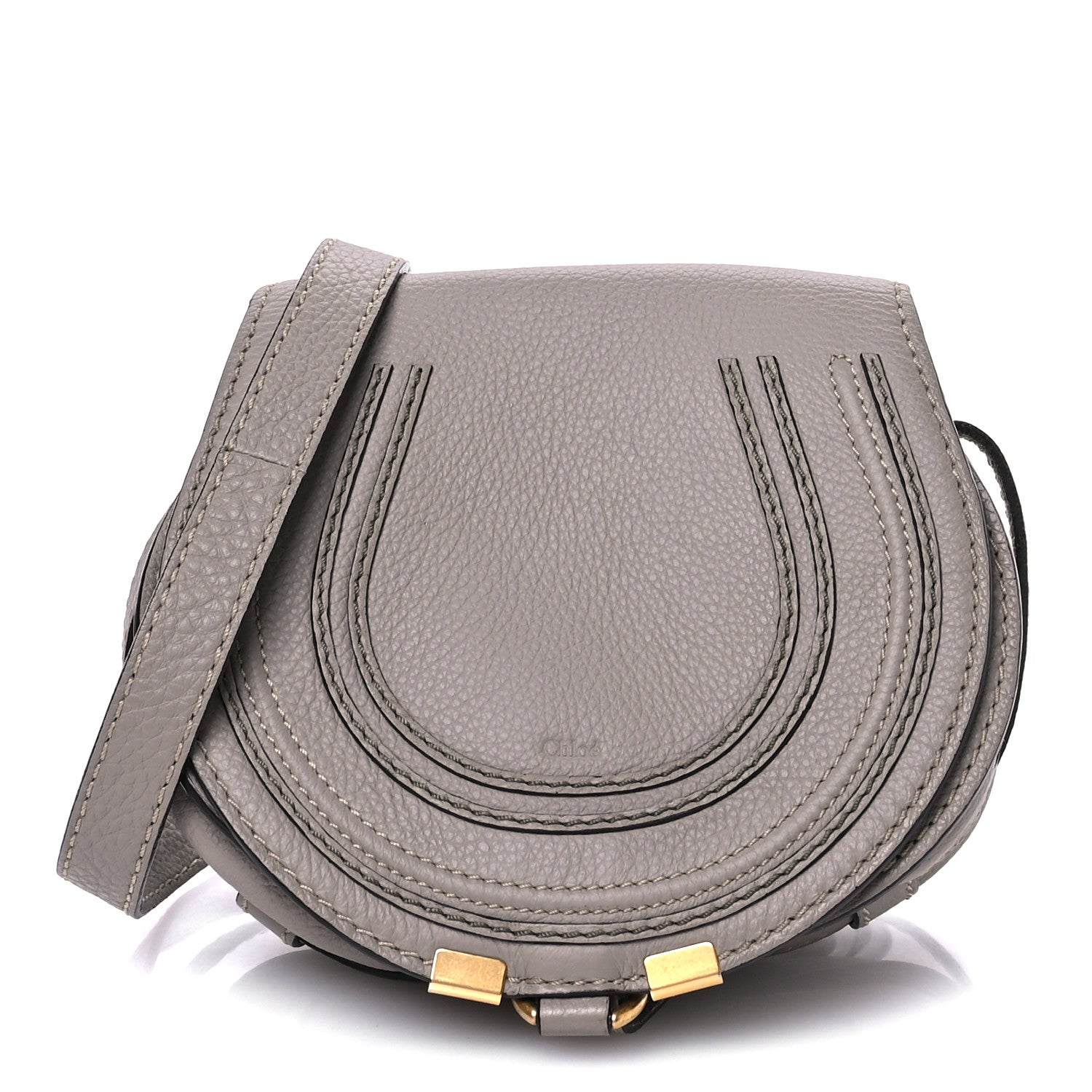 Chloe Grained Calfskin Small Marcie Saddle Bag Cashmere Grey 1 of 12