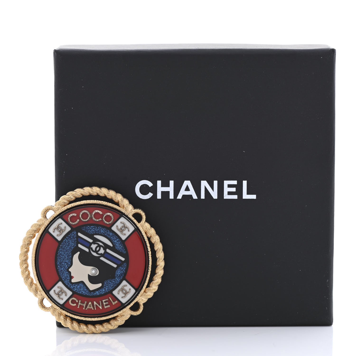 Chanel Resin Crystal Pearl CC Pin Brooch Gold 5 of 5