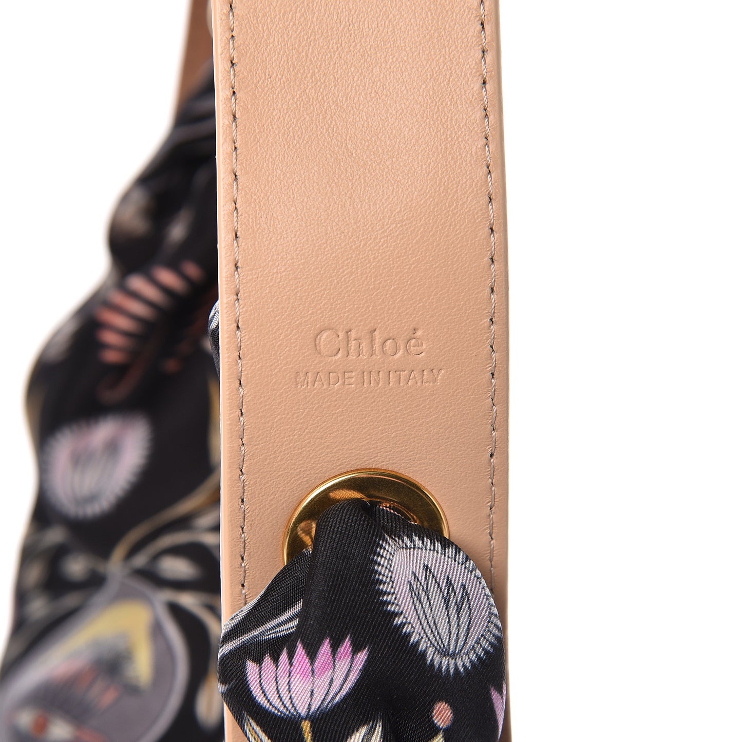 Calfskin Silk Floral Scarf Strap Tan
