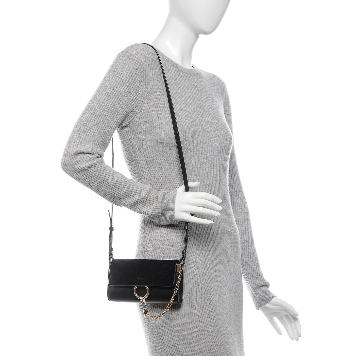 Suede Calfskin Mini Faye Shoulder Bag Black