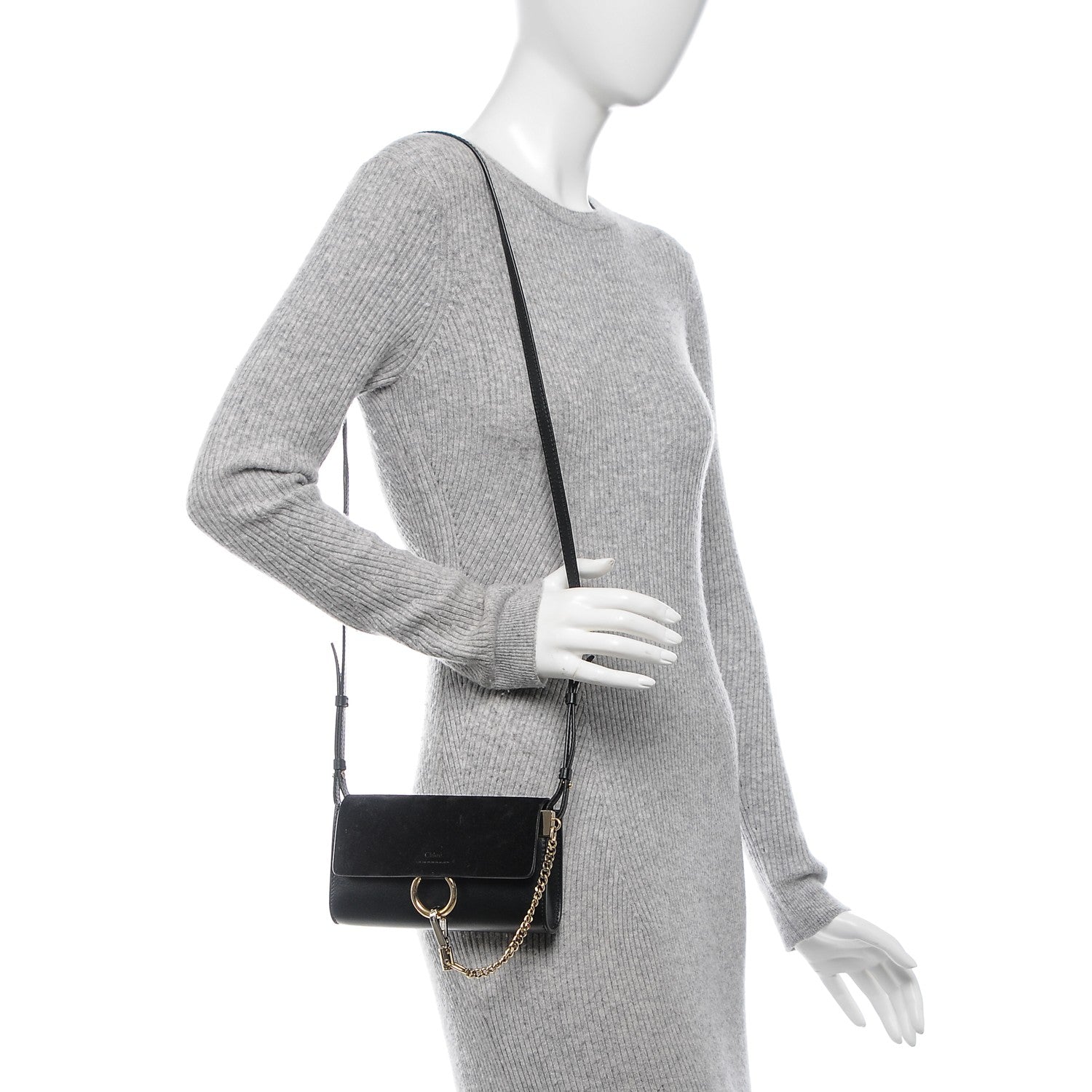 Chloe Suede Calfskin Mini Faye Shoulder Bag Black 2 of 8