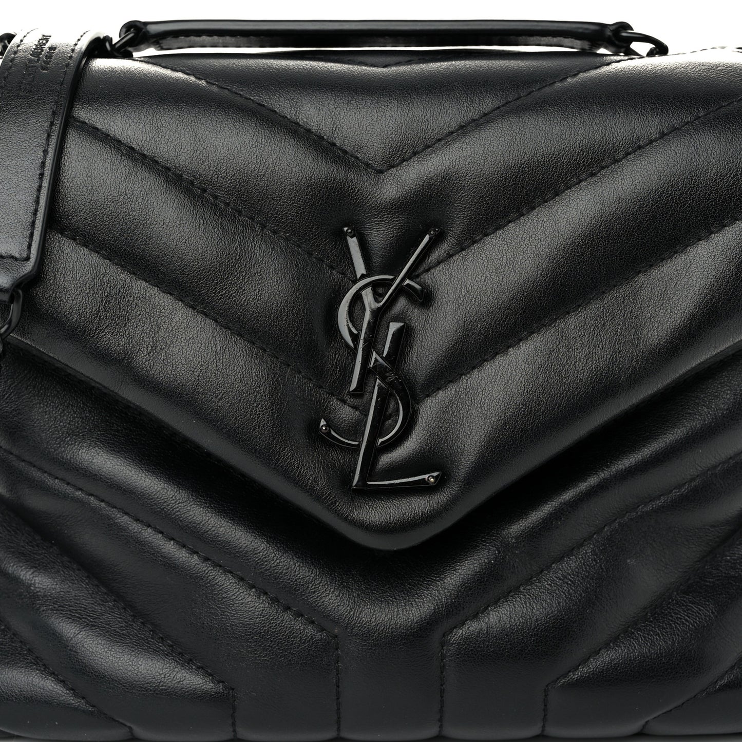 Calfskin Y Quilted Monogram Monochrome Small Loulou Chain Satchel Black