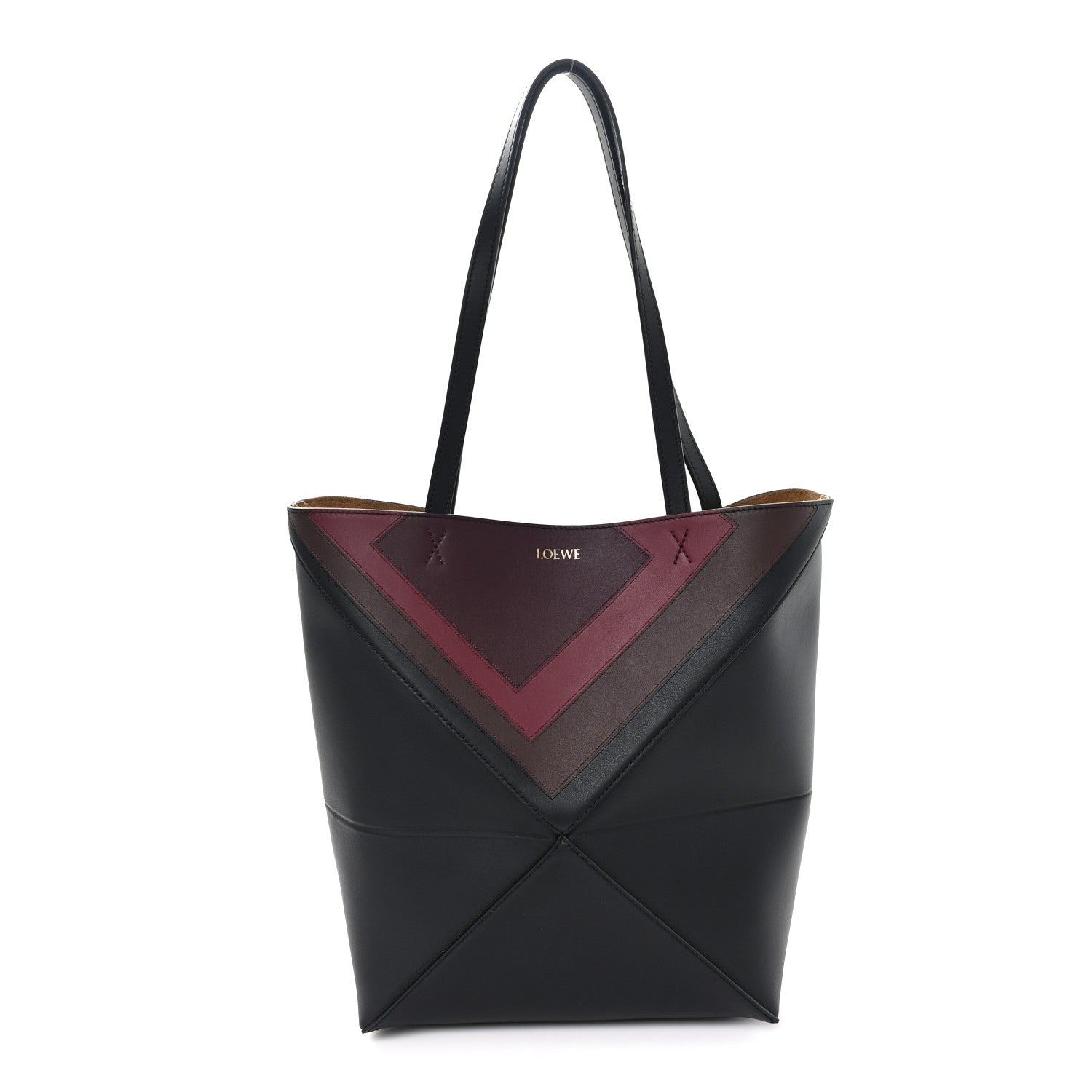 Loewe X ALBERS Nappa Calfskin Medium Puzzle Fold Tote Black Burgundy 1 of 11