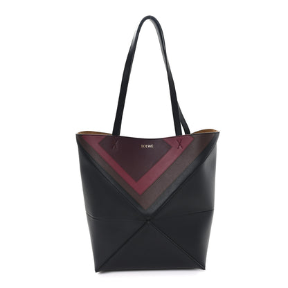 Loewe X ALBERS Nappa Calfskin Medium Puzzle Fold Tote Black Burgundy 1 of 11