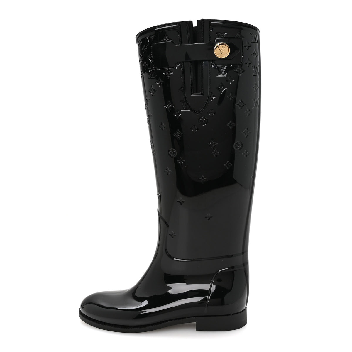 Rubber Embossed Monogram Drops High Rain Boots 36 Black