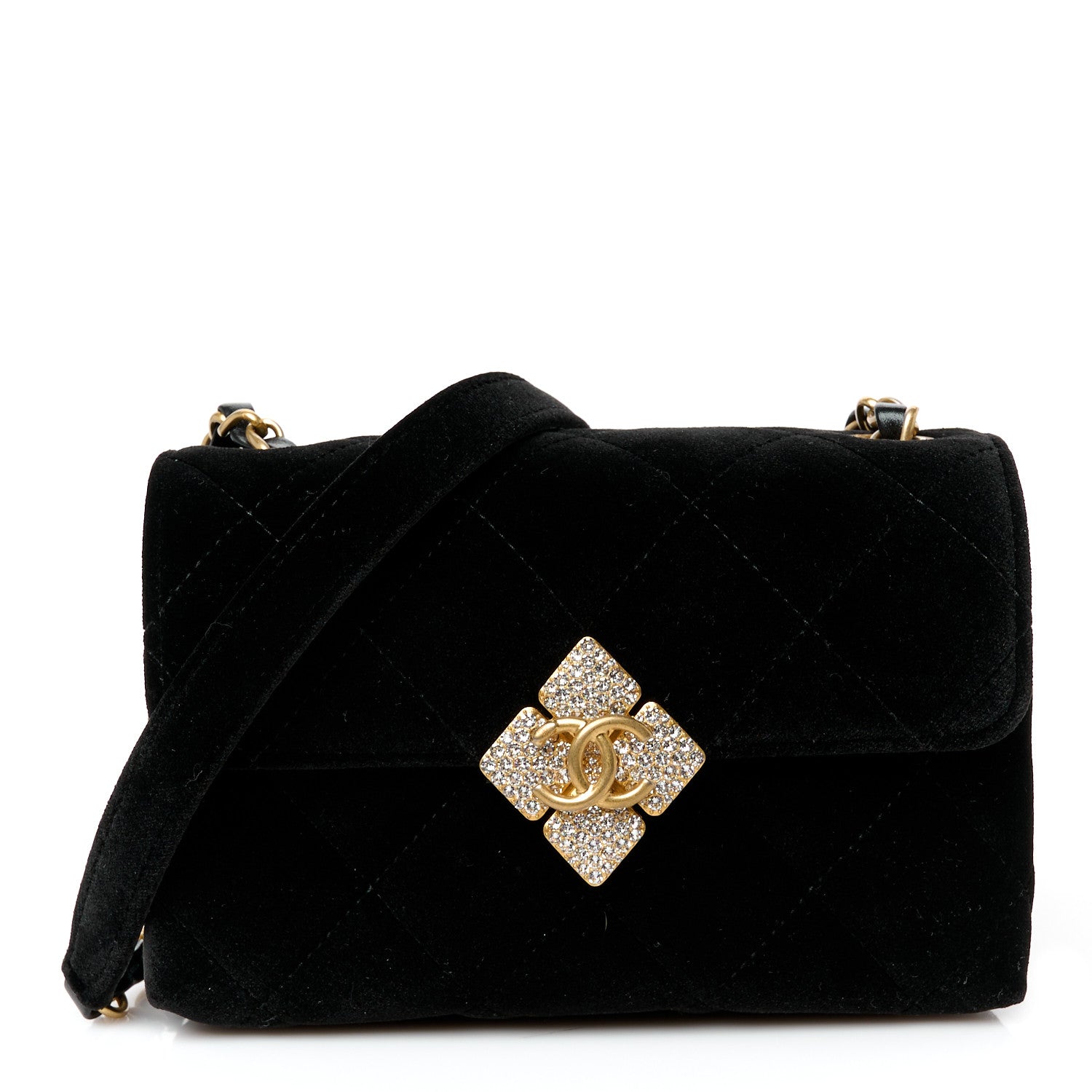 Chanel Velvet Strass Diamond Lock Flap Black 1 of 9