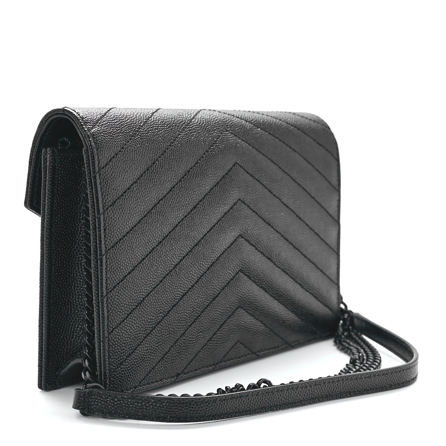 Grain De Poudre Matelasse Chevron Monogram Monochrome Envelope Chain Wallet Black
