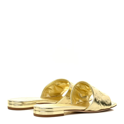 Louis Vuitton Metallic Lambskin Embossed Monogram Revival Flat Mules 37 Gold 4 of 10