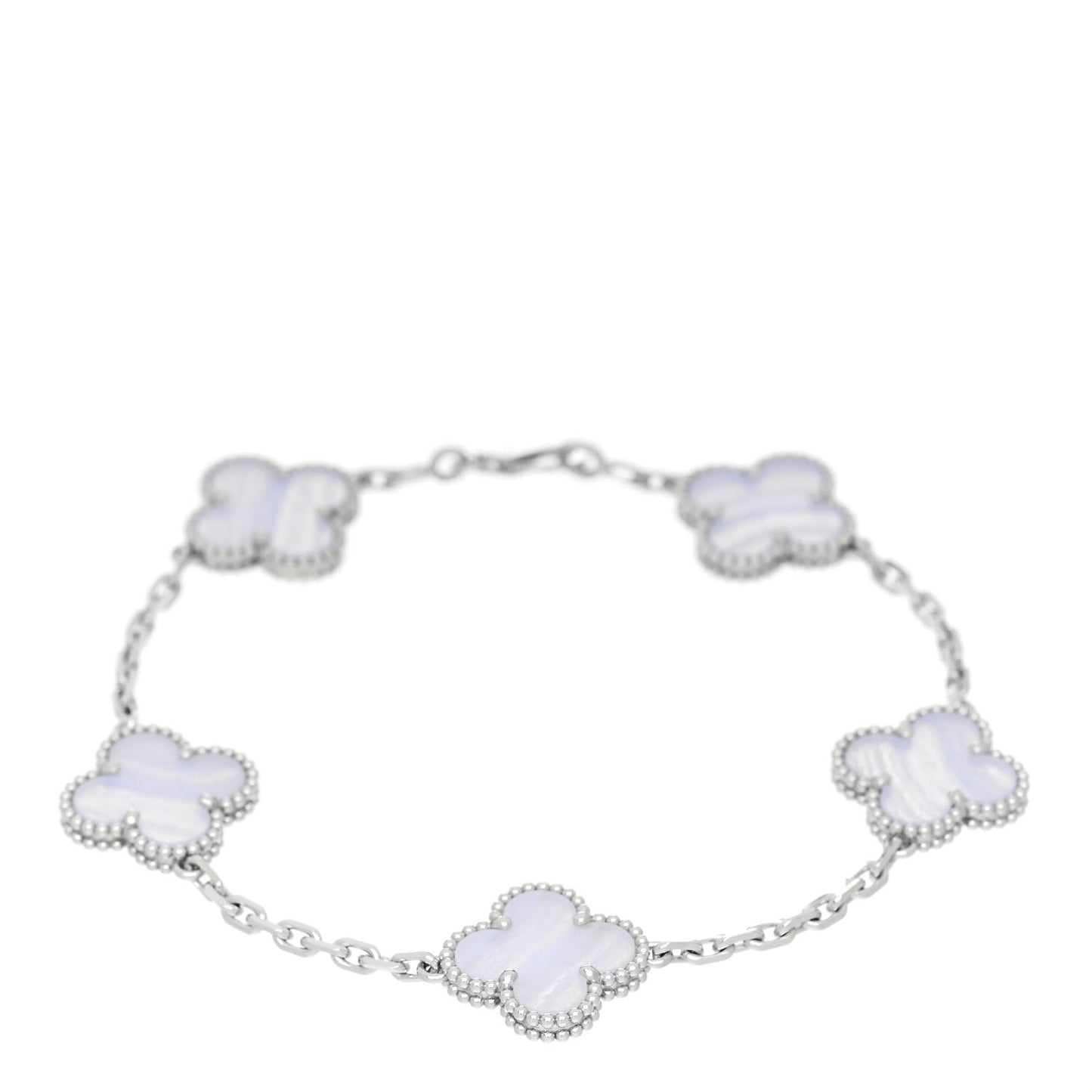 18K White Gold Chalcedony 5 Motifs Vintage Alhambra Bracelet