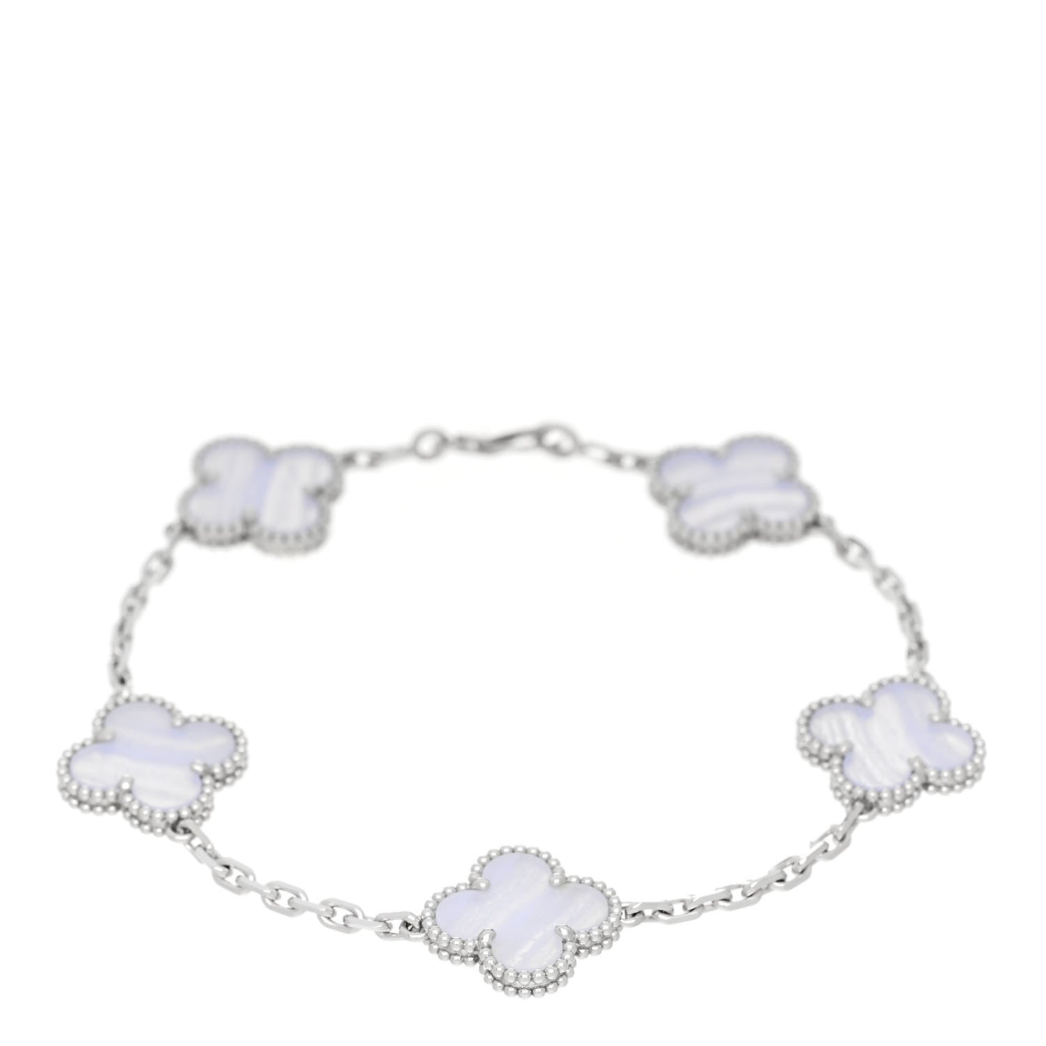 Van Cleef & Arpels 18K White Gold Chalcedony 5 Motifs Vintage Alhambra Bracelet 1 of 5