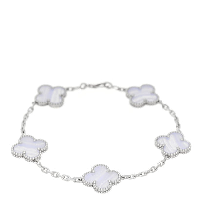 Van Cleef & Arpels 18K White Gold Chalcedony 5 Motifs Vintage Alhambra Bracelet 1 of 5