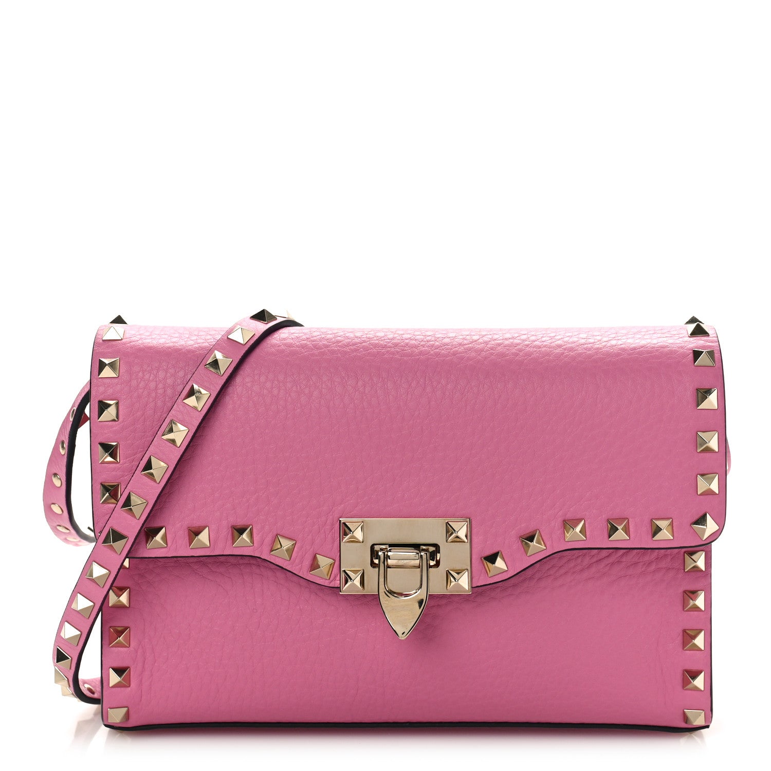 Valentino Garavani Pebbled Calfskin Medium Rockstud Flip Lock Crossbody Bag Dawn Pink 1 of 8