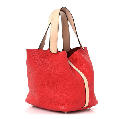 Hermes Taurillon Clemence Swift Eclat Picotin Lock 22 MM Rouge Tomate Rose Eglantine 3 of 13