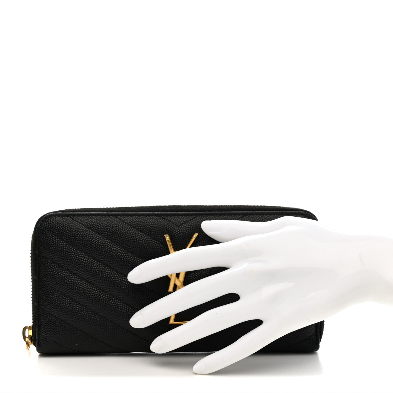 Saint Laurent Grain De Poudre Matelasse Chevron Monogram Zip Around Wallet Black 2 of 8