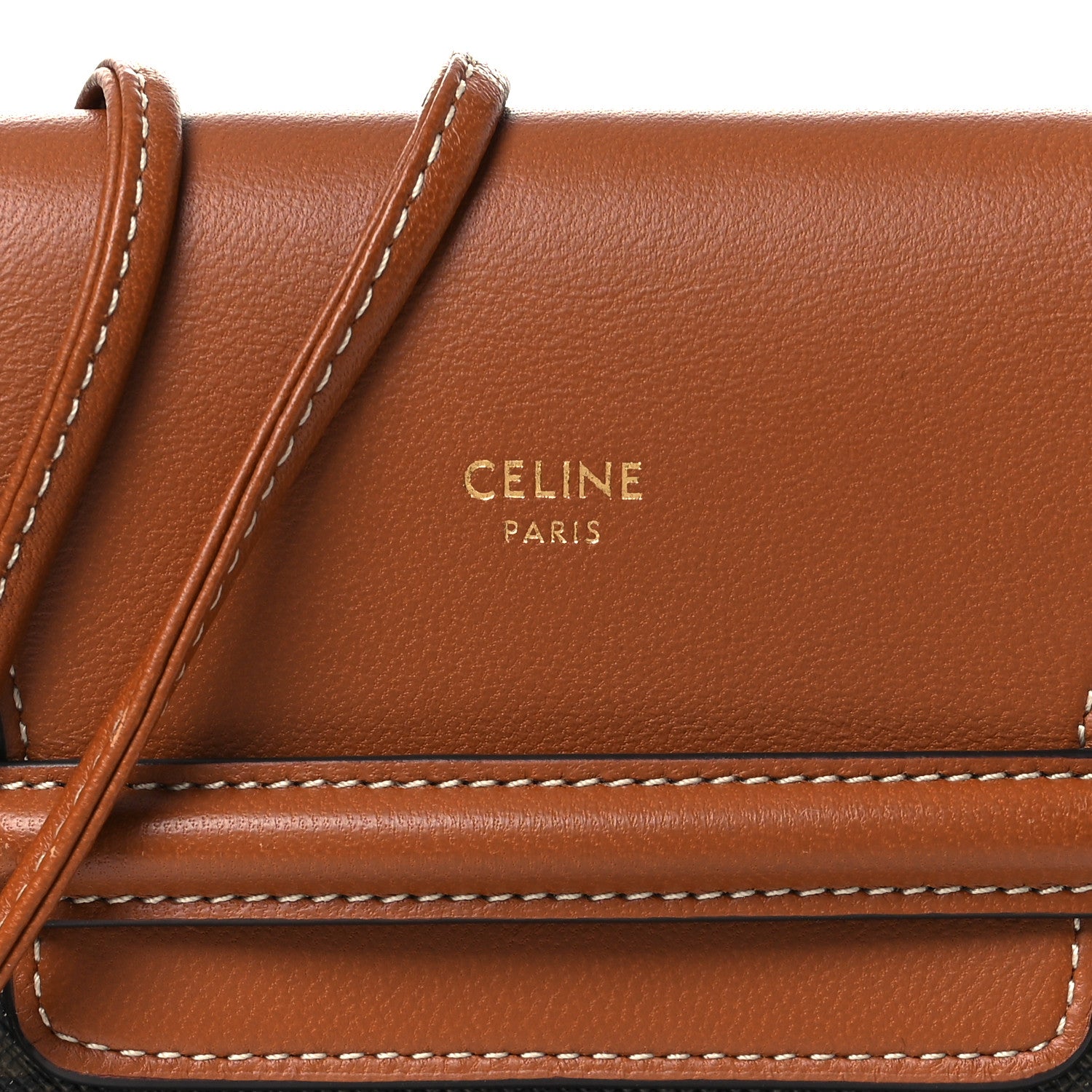 Celine Triomphe Canvas Lambskin Phone Pouch With Flap Tan 9 of 13