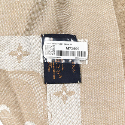 Louis Vuitton Silk Wool Monogram Studdy Denim Shawl Beige 3 of 4