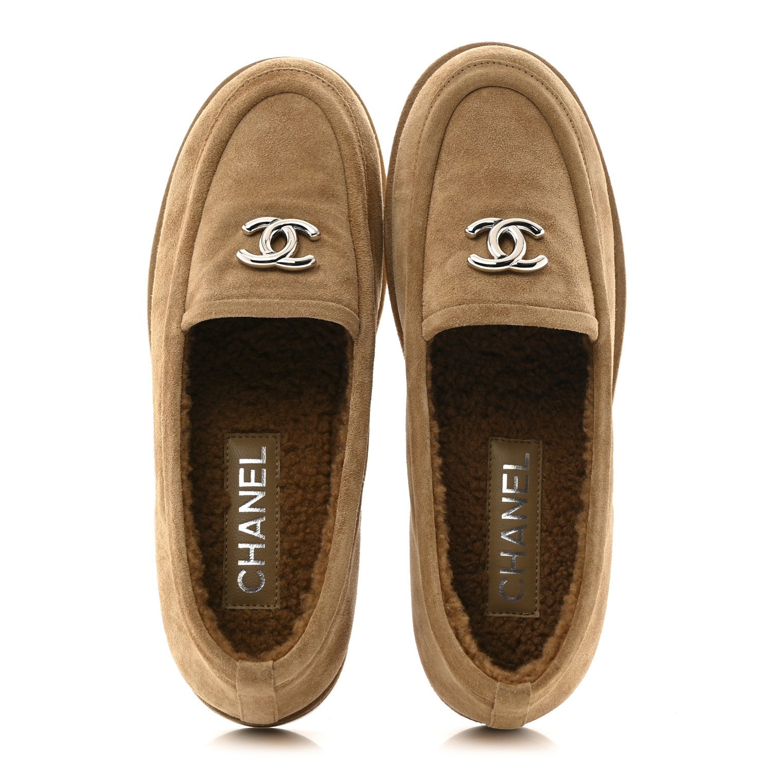 Chanel Suede Calfskin CC Loafers 38.5 Dark Beige 2 of 11