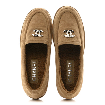 Chanel Suede Calfskin CC Loafers 38.5 Dark Beige 2 of 11
