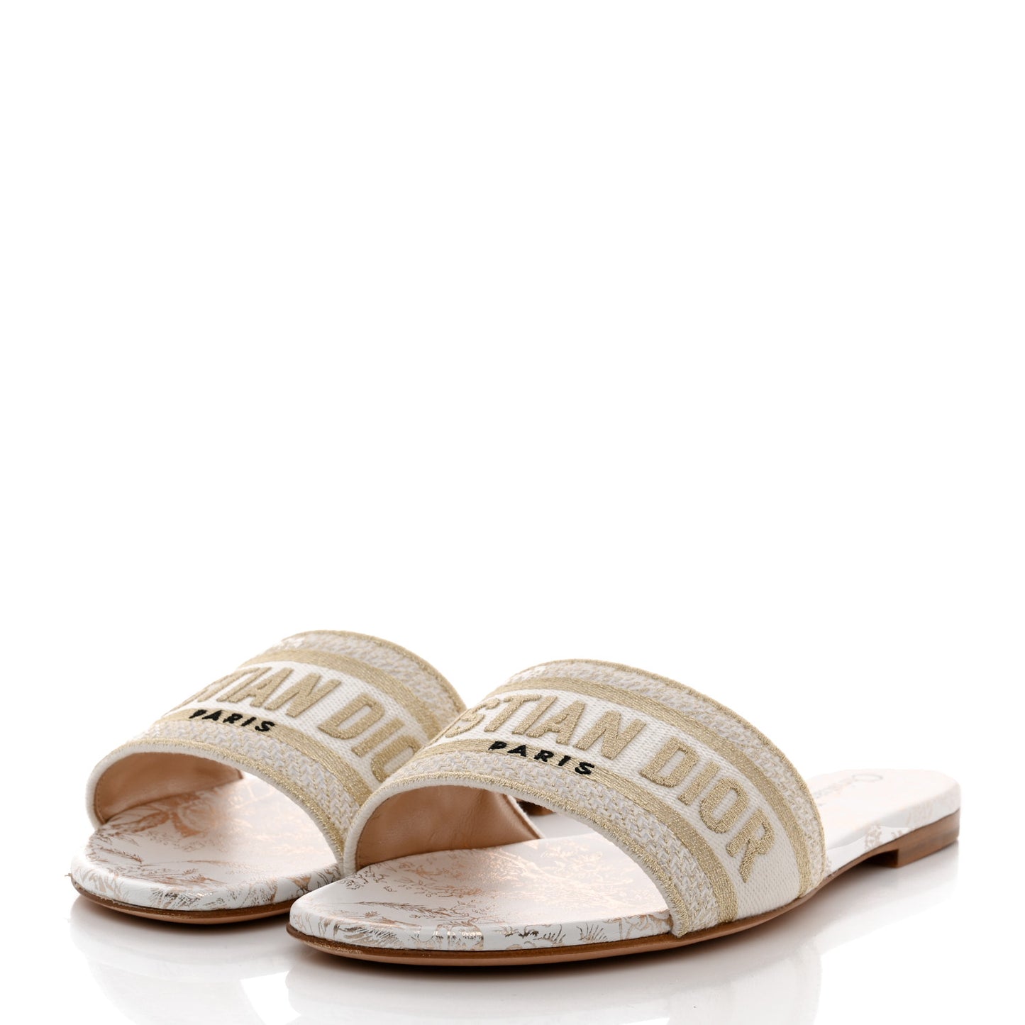 Canvas Lurex Jardin d'Hiver Embroidered Dway Flat Slide Sandals 37 White Palladium