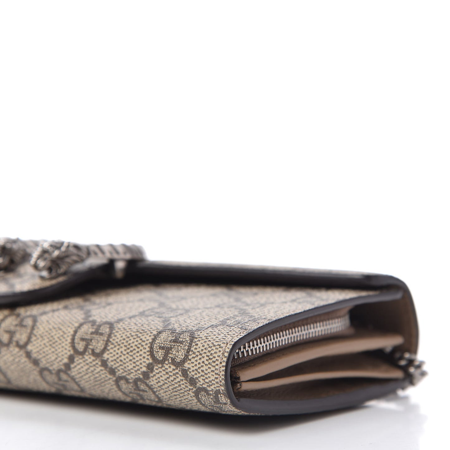 GG Supreme Monogram Dionysus Chain Clutch Wallet Beige Taupe