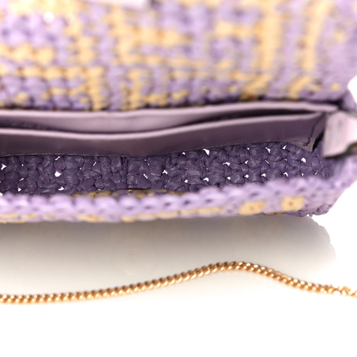 Raffia Vitello Seta FF Woven Nano Baguette Charm Anemone Natural