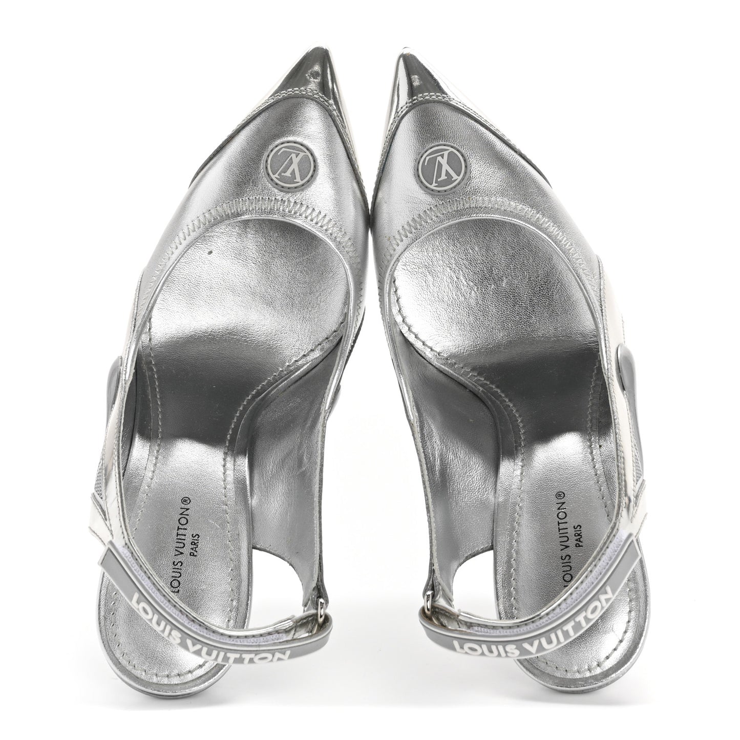 Metallic Lambskin Archlight Slingback Pumps 37.5 Argent