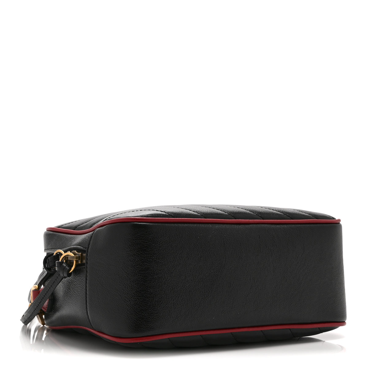 Vintage Effect Calfskin Matelasse Diagonal Small Torchon GG Marmont Bamboo Top Handle Shoulder Bag Black Romantic Cherry