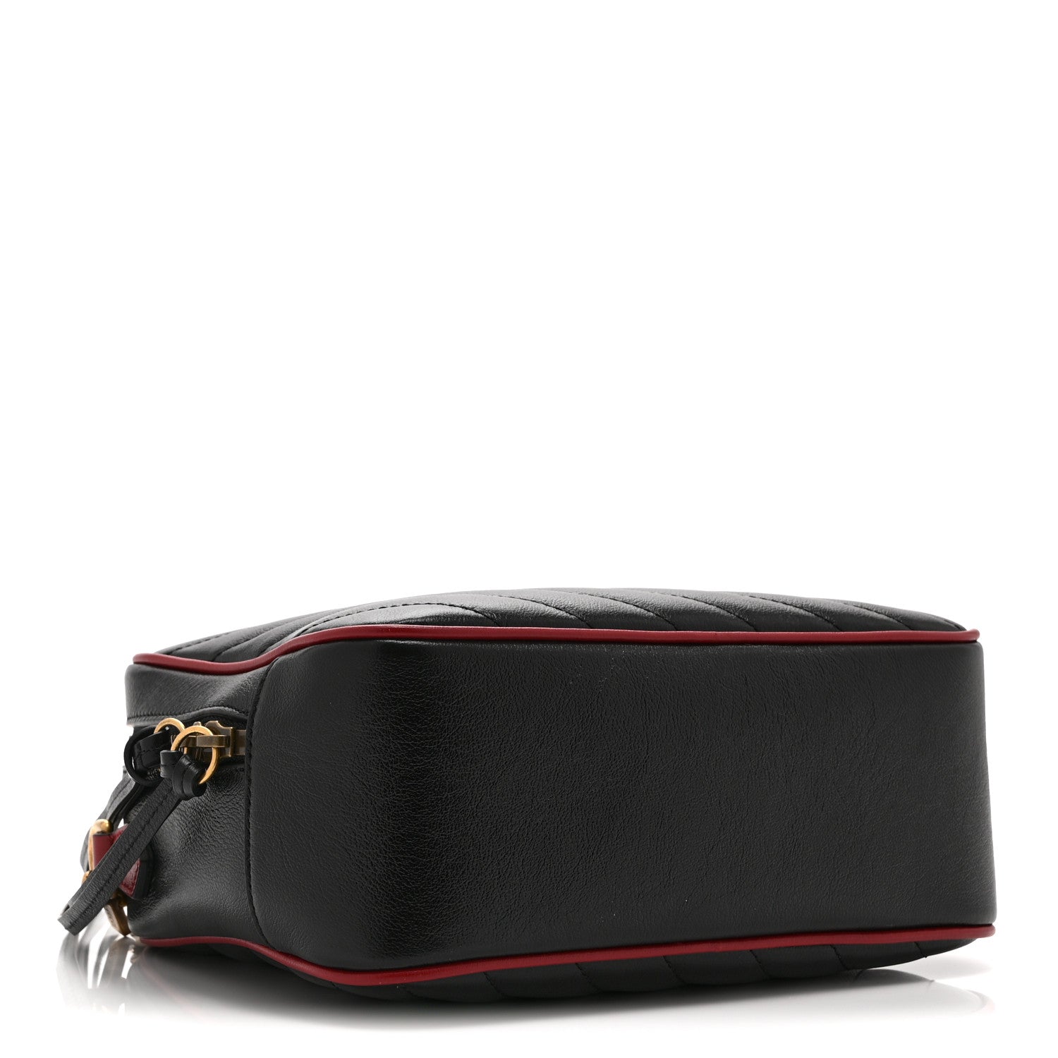 Gucci Vintage Effect Calfskin Matelasse Diagonal Small Torchon GG Marmont Bamboo Top Handle Shoulder Bag Black Romantic Cherry 4 of 11