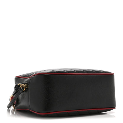 Gucci Vintage Effect Calfskin Matelasse Diagonal Small Torchon GG Marmont Bamboo Top Handle Shoulder Bag Black Romantic Cherry 4 of 11
