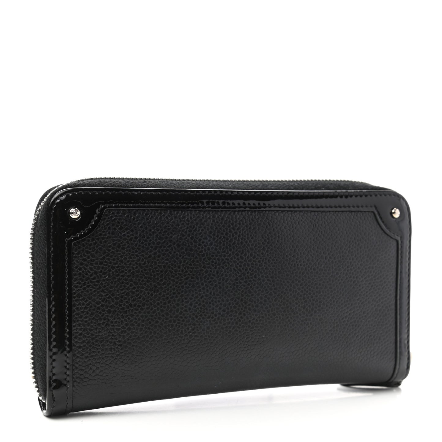 Caviar Patent Small CC Contour Zip Around Wallet Black