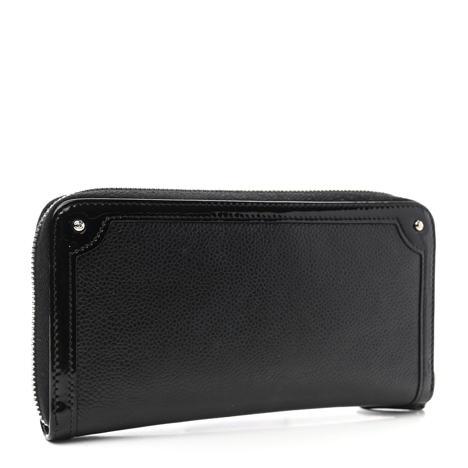 Chanel Caviar Patent Small CC Contour Zip Around Wallet Black 3 of 12