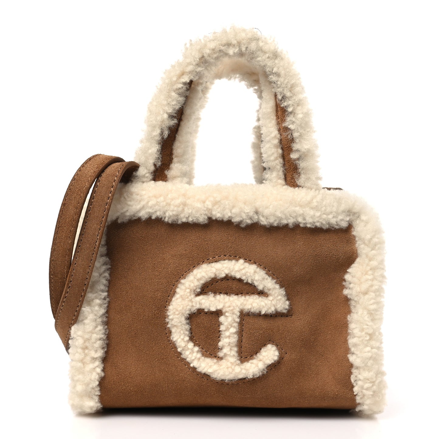 X UGG Suede shearling Small Shopping Bag Chestnut